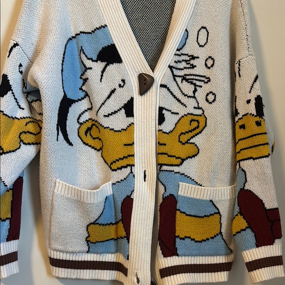 Donald Duck Graphic Knit Cardigan - Vintage-Inspired Unisex Sweater